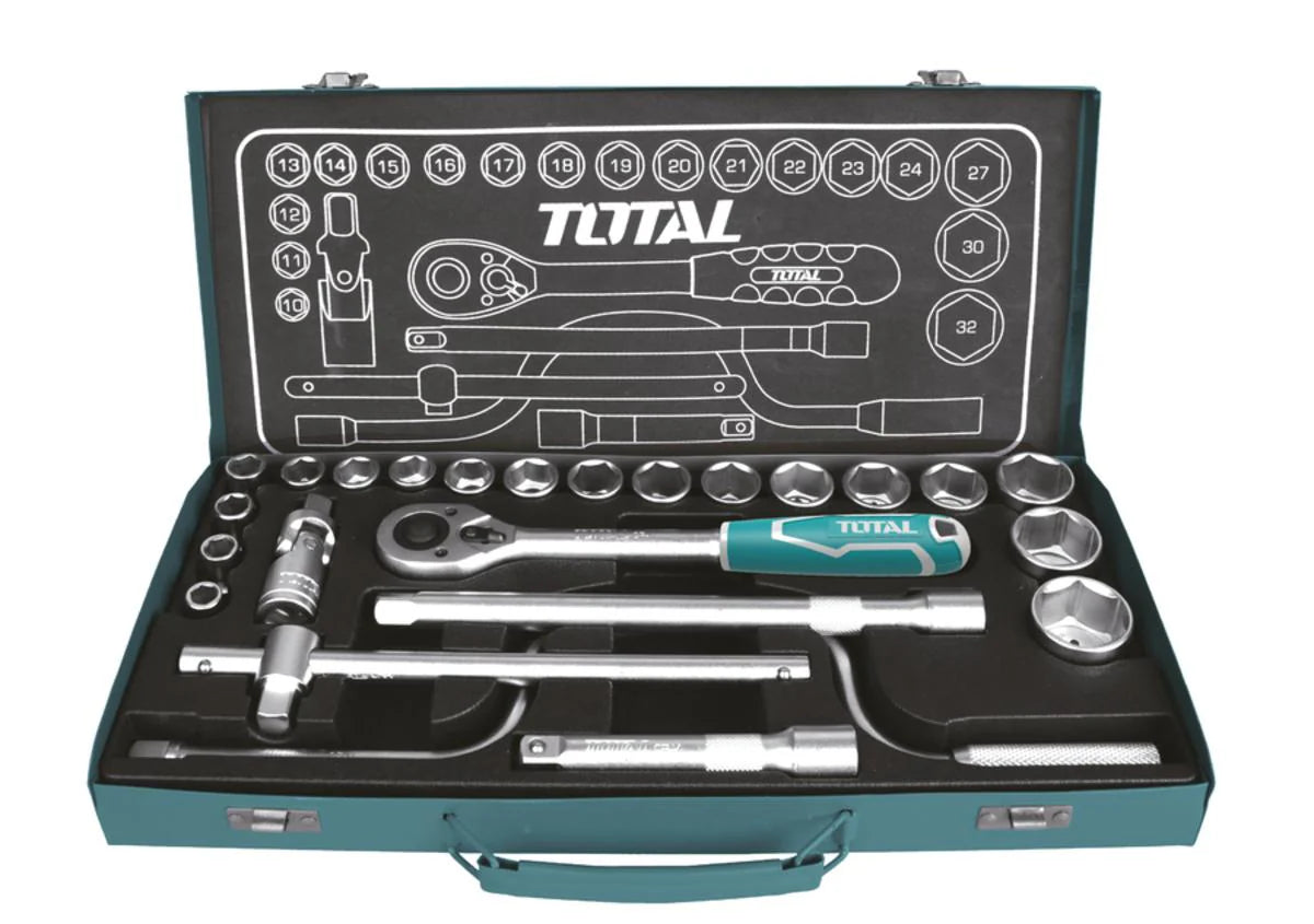 TOTAL THT141253 24 Pcs 1/2" CRV Socket Set with Speeder Handle Total